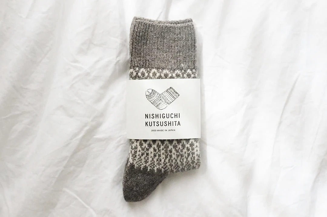 Wool Jacquard Socks - Gray