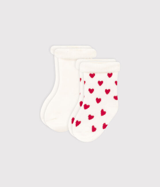 BABIES' KNITTED SOCKS - 2-PACK (RED HEARTS) - Parkette.
