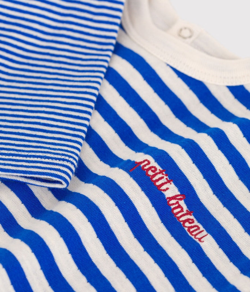 Babies Long Sleeved Stripy Cotton T Shirt - Blue - Parkette.