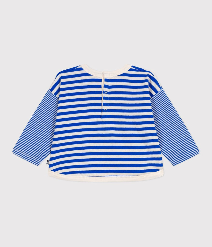 Babies Long Sleeved Stripy Cotton T Shirt - Blue - Parkette.
