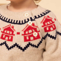 BABIES' WOOL/COTTON JACQUARD KNITTED PULLOVER - Parkette.