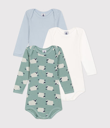 Set of 3 Long-sleeved Bodysuits - Sheep Print - Parkette.