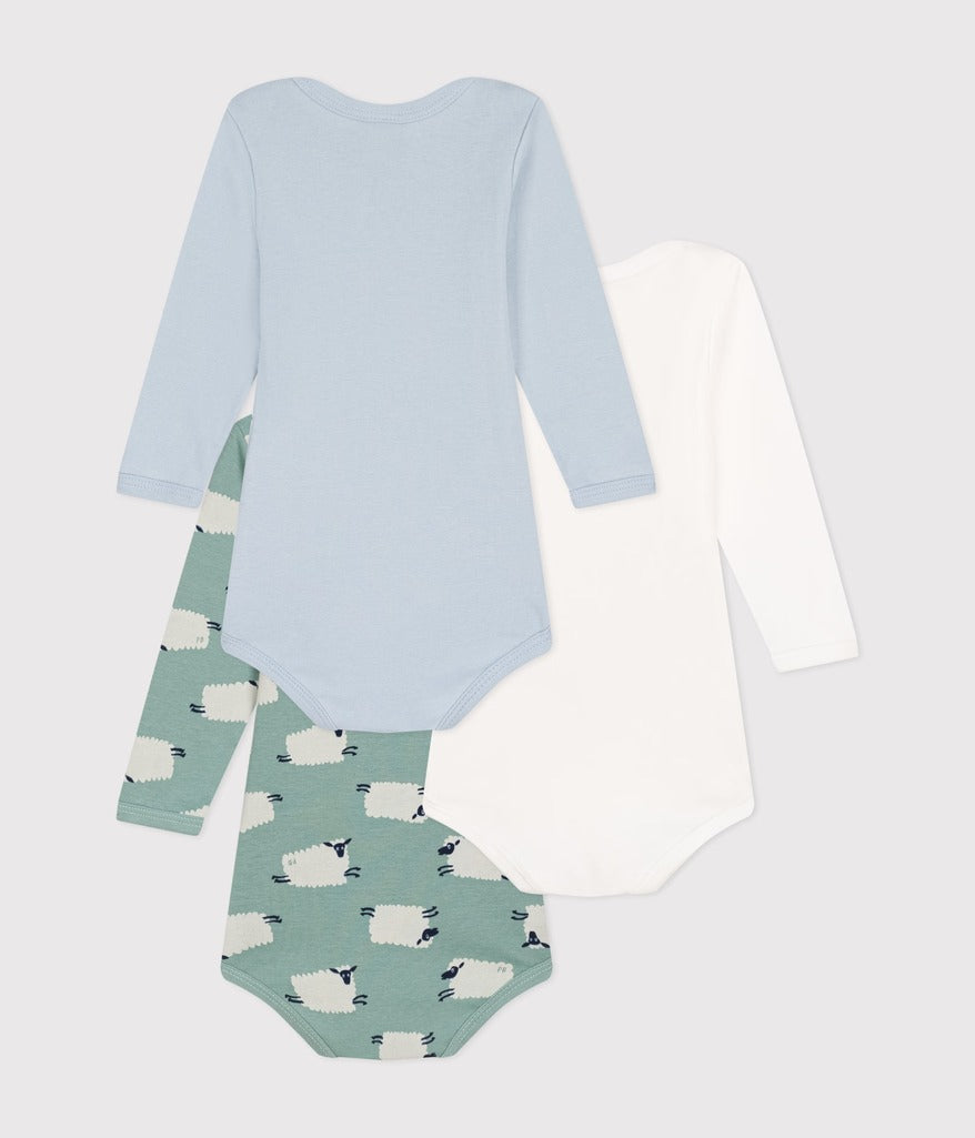 Set of 3 Long-sleeved Bodysuits - Sheep Print - Parkette.