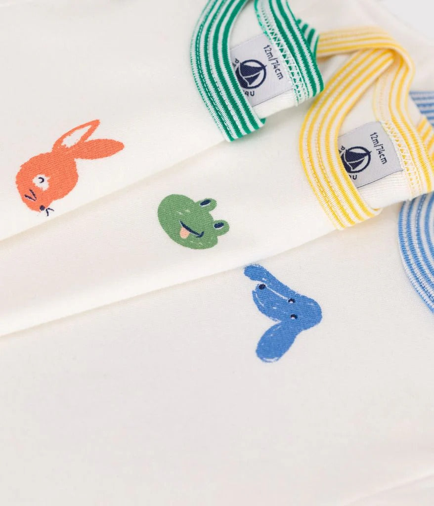 Short-Sleeved Printed Cotton Bodysuit - Pack of 3 (Animals) - Parkette.