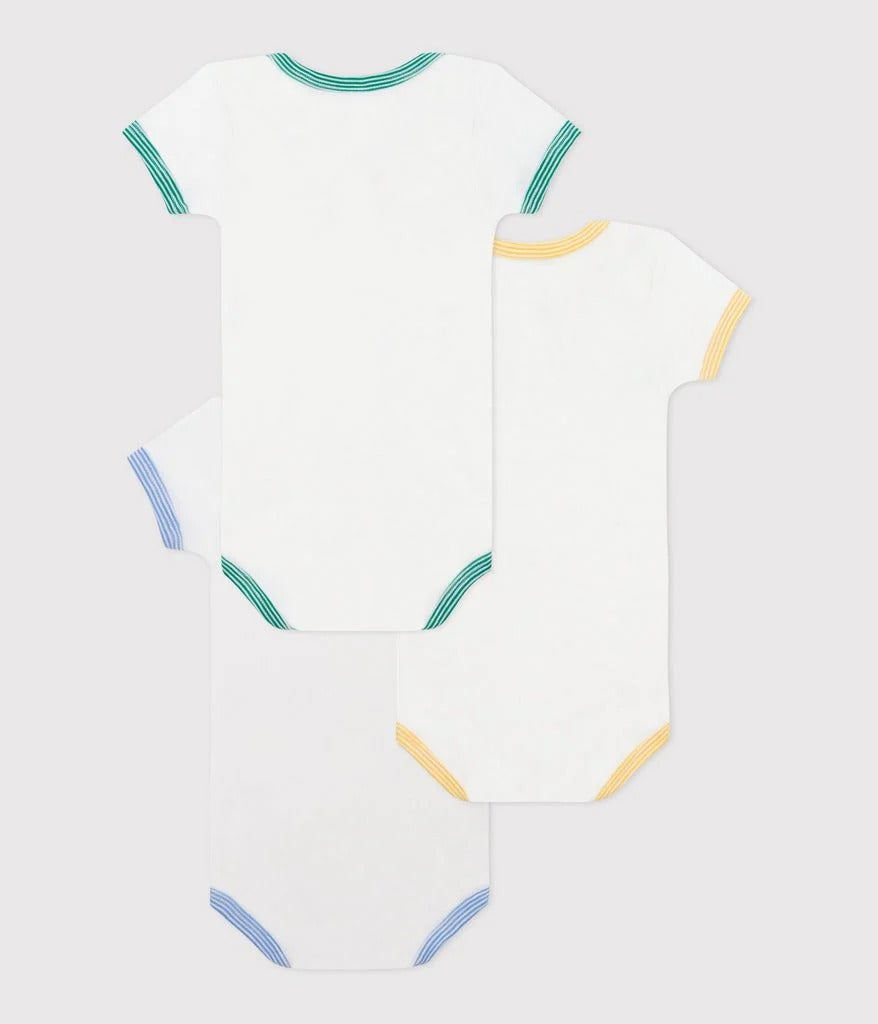 Short-Sleeved Printed Cotton Bodysuit - Pack of 3 (Animals) - Parkette.