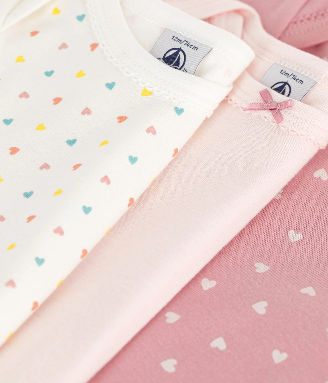 Short-Sleeved Printed Cotton Bodysuit - Pack of 3 (Hearts) - Parkette.