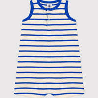 Blue and White Striped Rib-Knit Playsuit - Parkette.