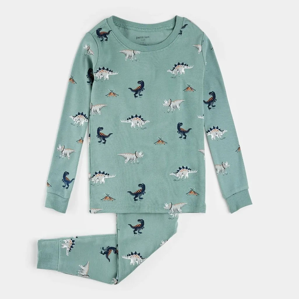 Dinosaur Print on Tidal Wave PJ Set - Parkette.
