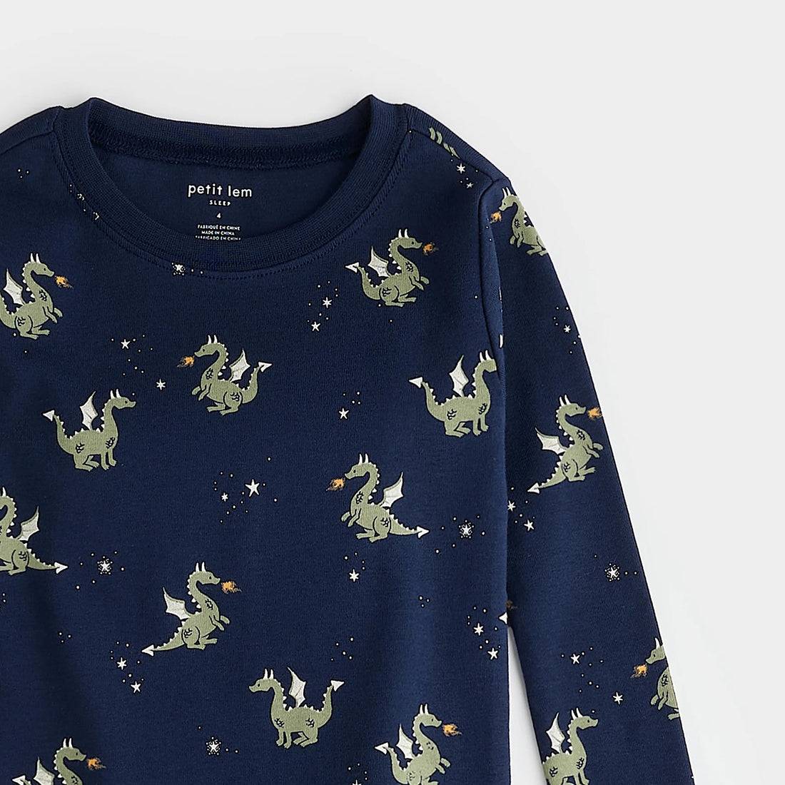 Fire-Breathing Dragon Print on Navy Blue PJ Set - Parkette.