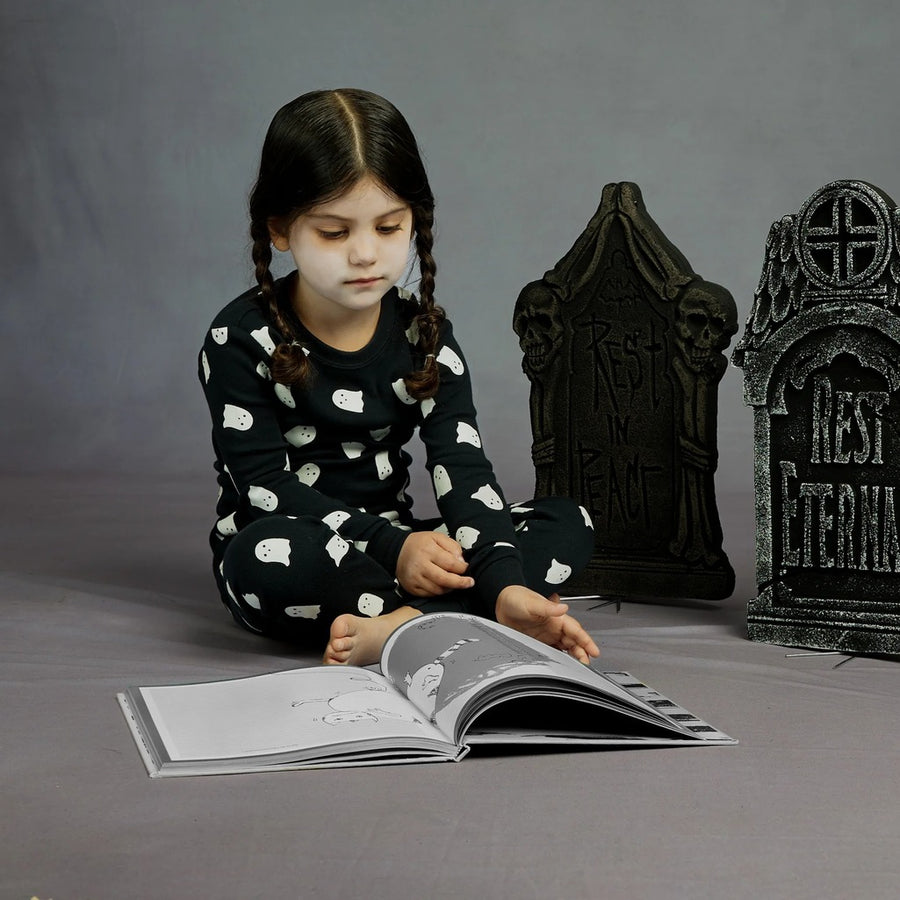 Ghosts Glow in the Dark Print on Black PJ Set - Parkette.