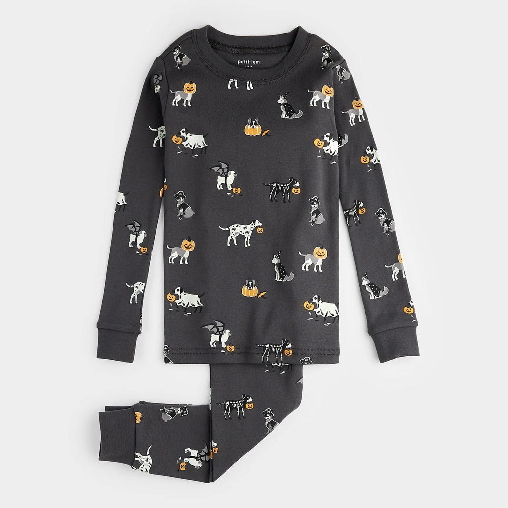 Howl-o-ween Glow in the Dark Print on Asphalt PJ Set - Parkette.