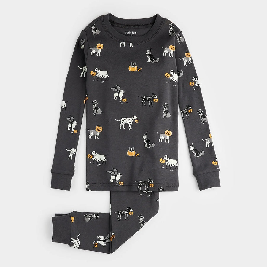 Howl-o-ween Glow in the Dark Print on Asphalt PJ Set - Parkette.
