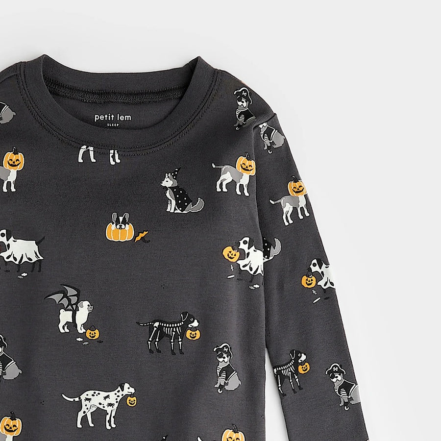 Howl-o-ween Glow in the Dark Print on Asphalt PJ Set - Parkette.