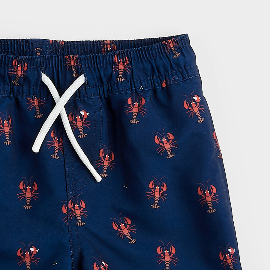 Lobster Print On Navy Swim Trunks - Parkette.