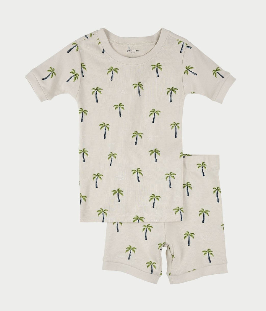 Beige Palm Trees Short PJ Set - Parkette.