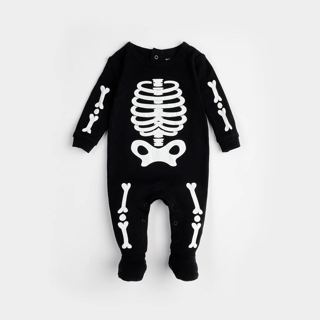 Skeleton Glow in the Dark Print on Black Sleeper - Parkette.
