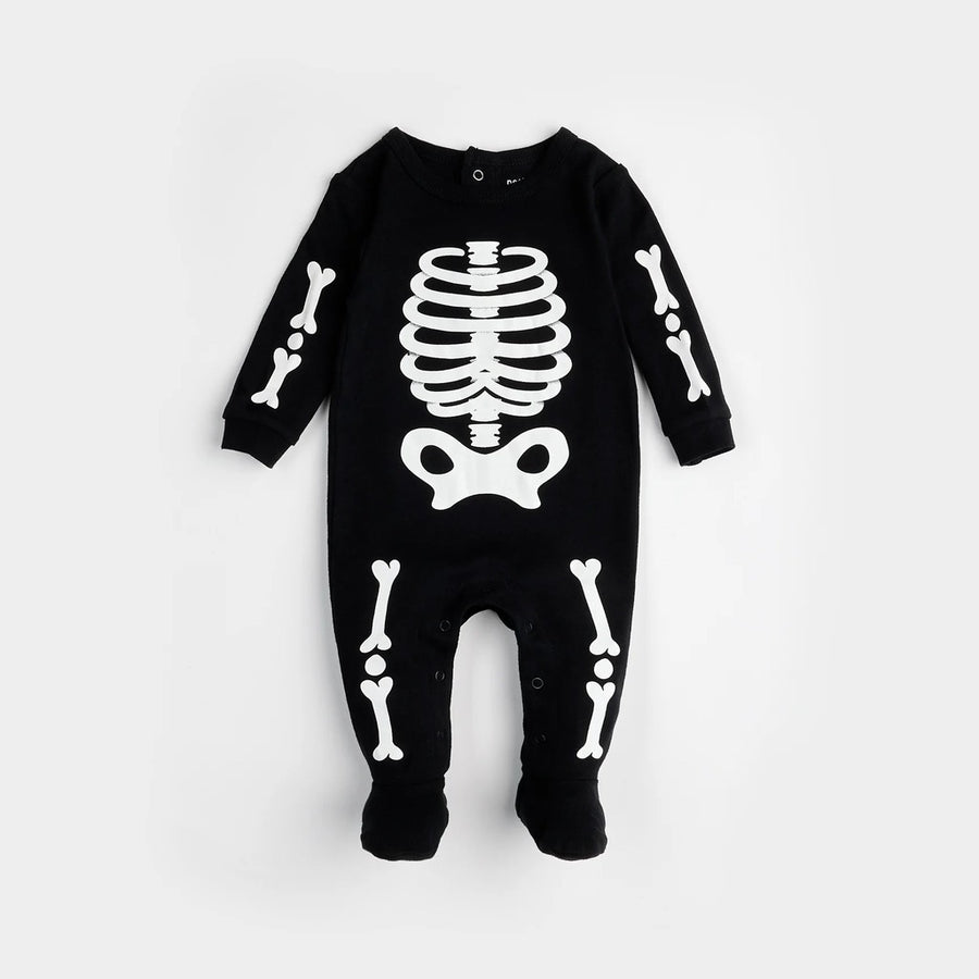 Skeleton Glow in the Dark Print on Black Sleeper - Parkette.