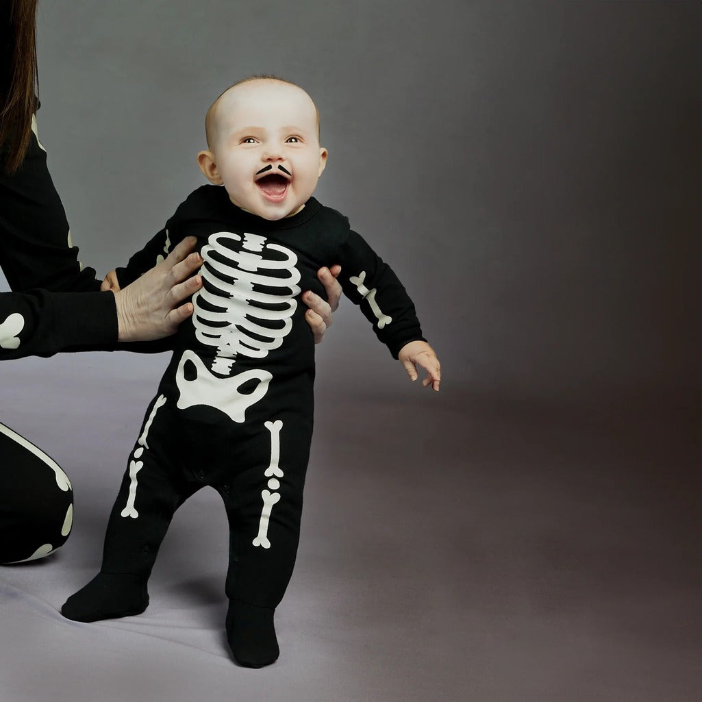 Skeleton Glow in the Dark Print on Black Sleeper - Parkette.