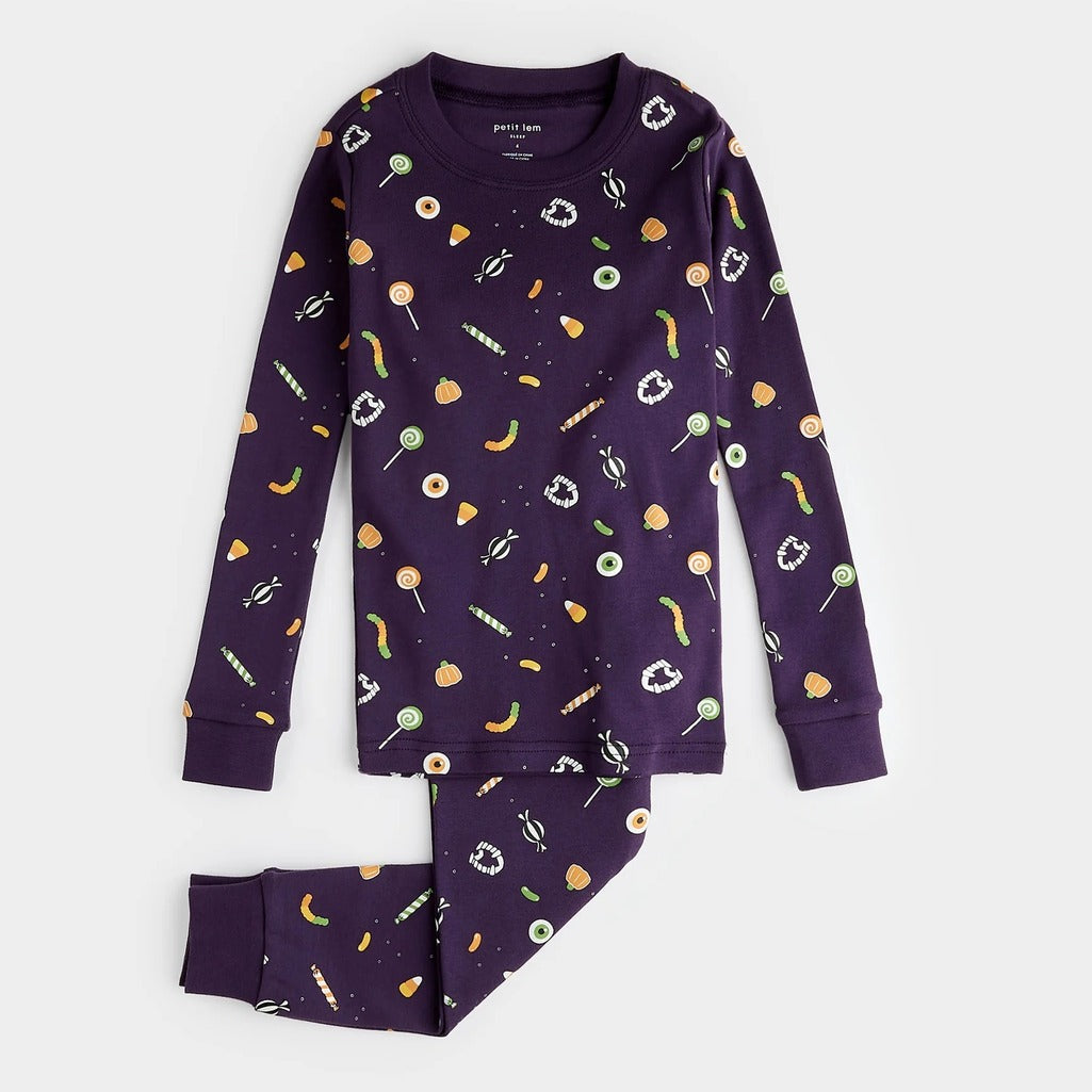 Trick-or-treat Glow in the Dark Print on Deep Purple PJ Set - Parkette.