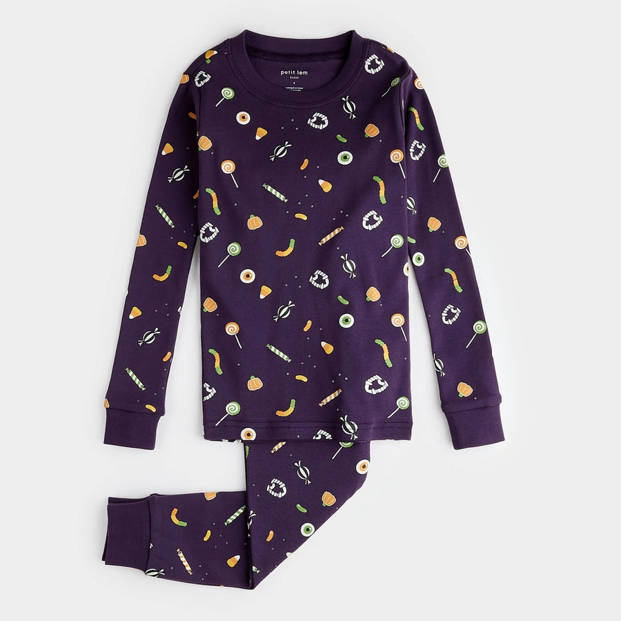 Trick-or-treat Glow in the Dark Print on Deep Purple PJ Set - Parkette.