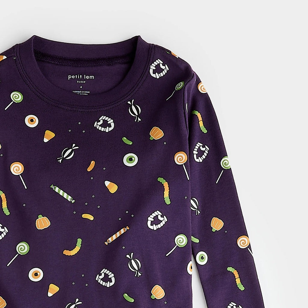 Trick-or-treat Glow in the Dark Print on Deep Purple PJ Set - Parkette.
