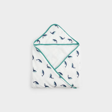 Whale Print On Off-White Hooded Towel - Parkette.