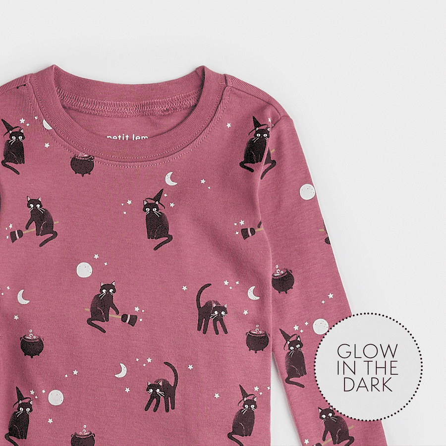 Witchy Cats Glow in the Dark on Plum PJ Set - Parkette.