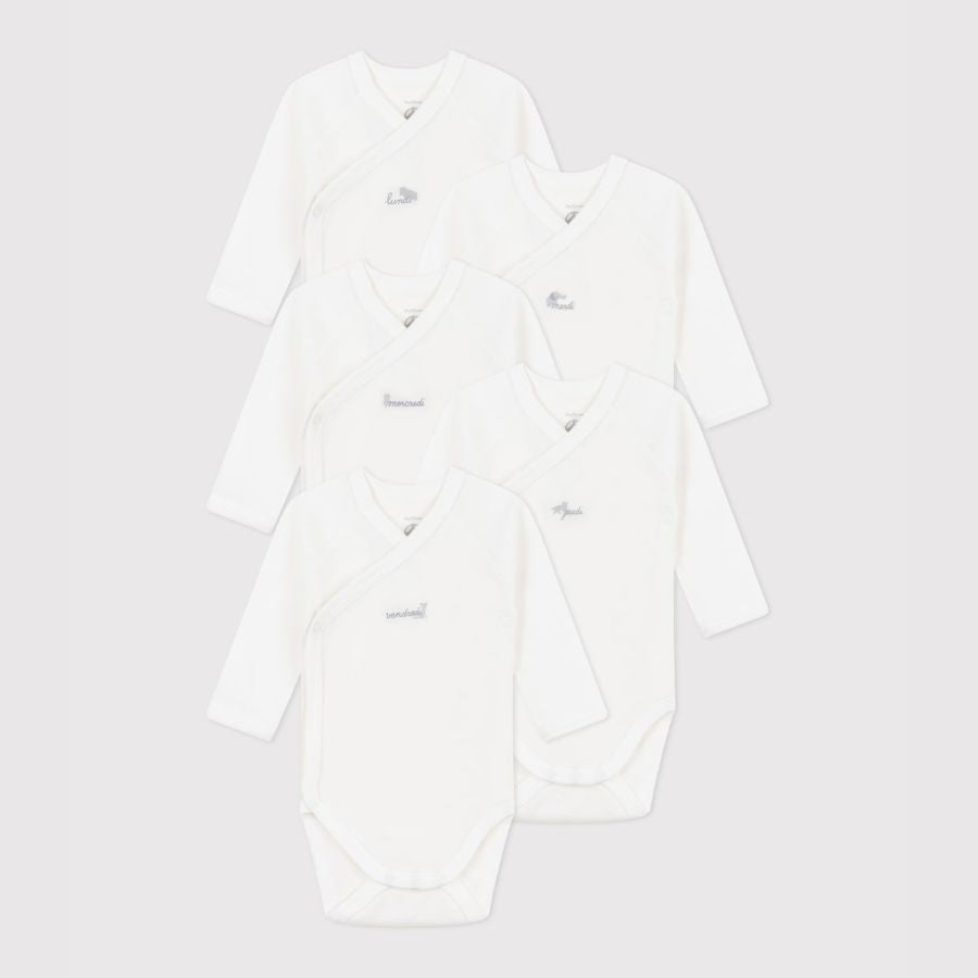 Set of 5 Long-sleeve Wrap-Over Bodysuits - Days of the Week - Parkette.