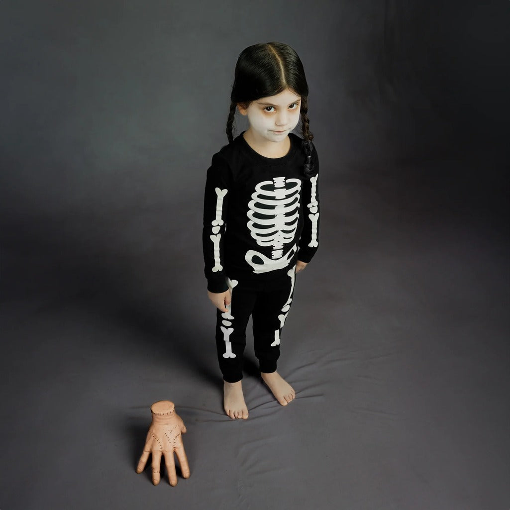 Skeleton Glow in the Dark Print on Black PJ Set - Parkette.