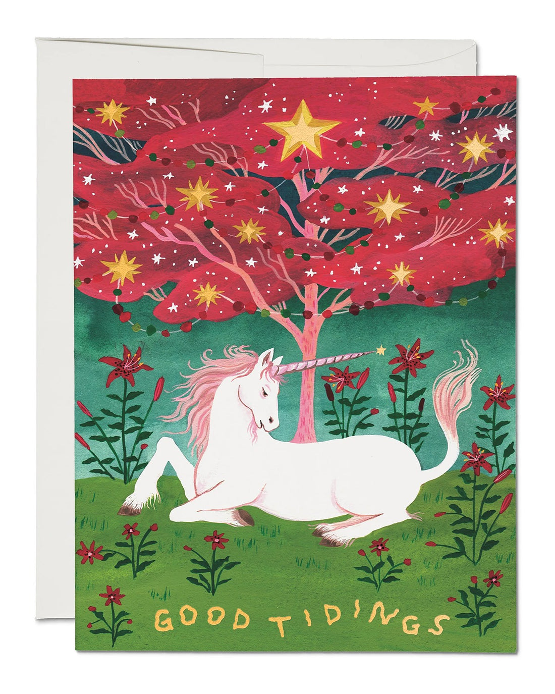 Good Tidings Unicorn Greeting Card