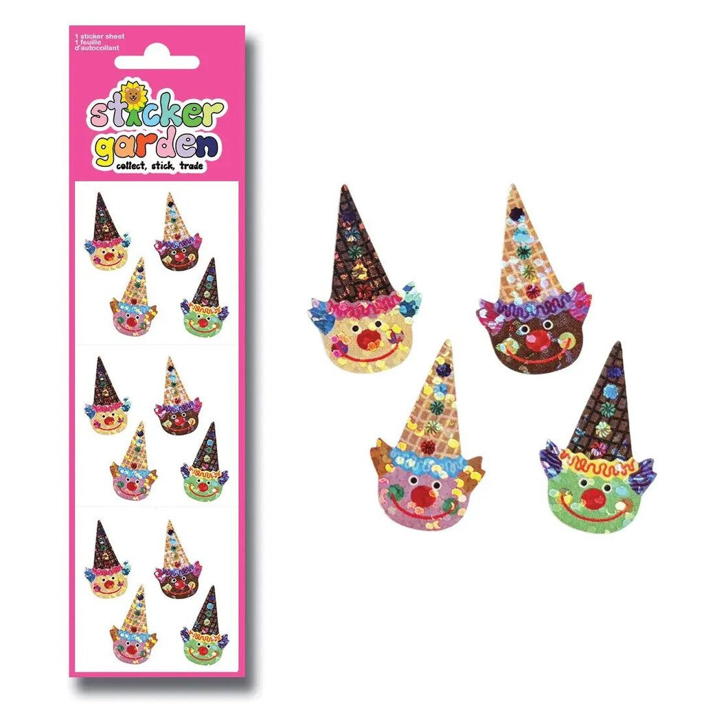 Sparkle Clown Ice Cream Cone Sticker Sheet - Parkette.