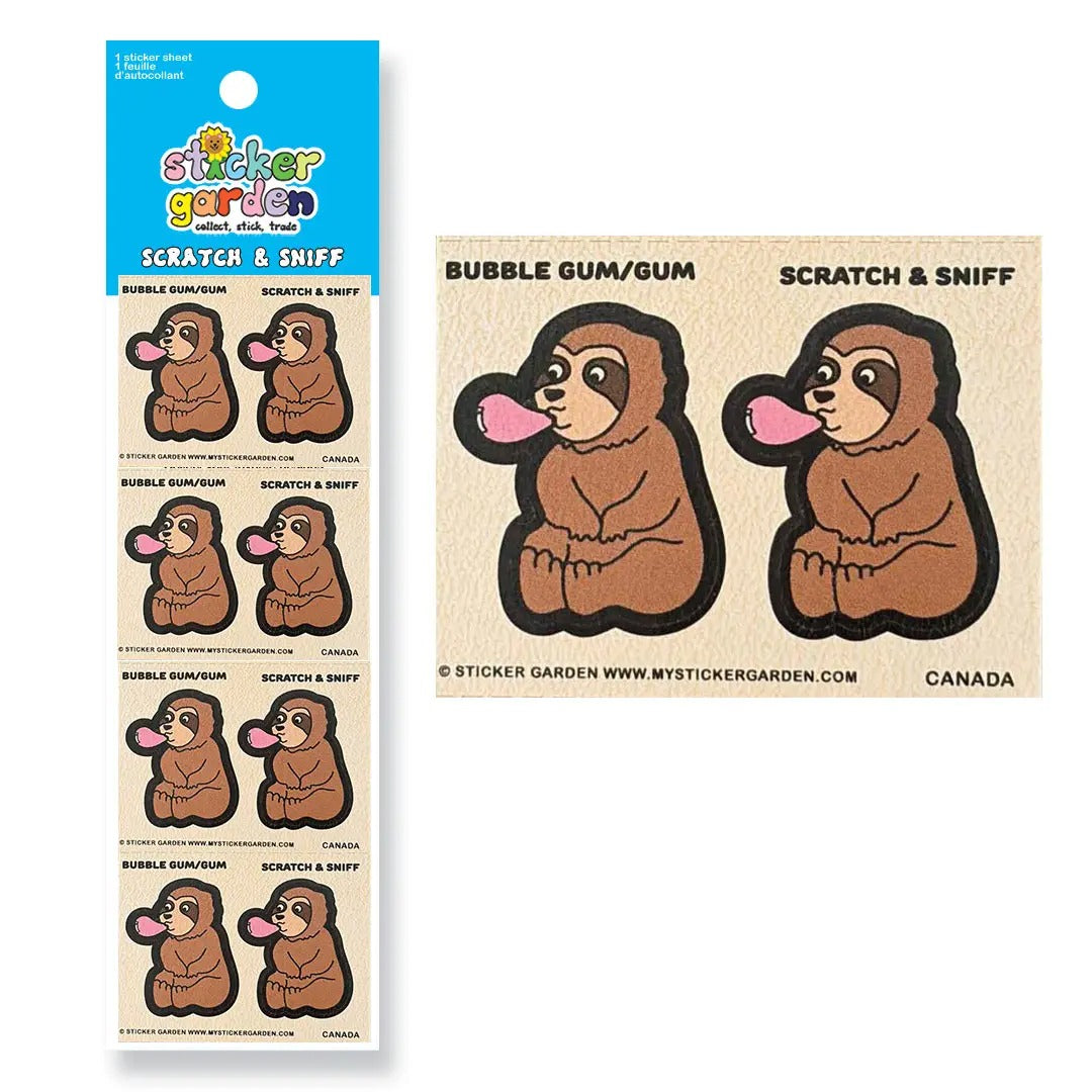 Sloth Bubble Gum Scratch and Sniff Sticker Sheet