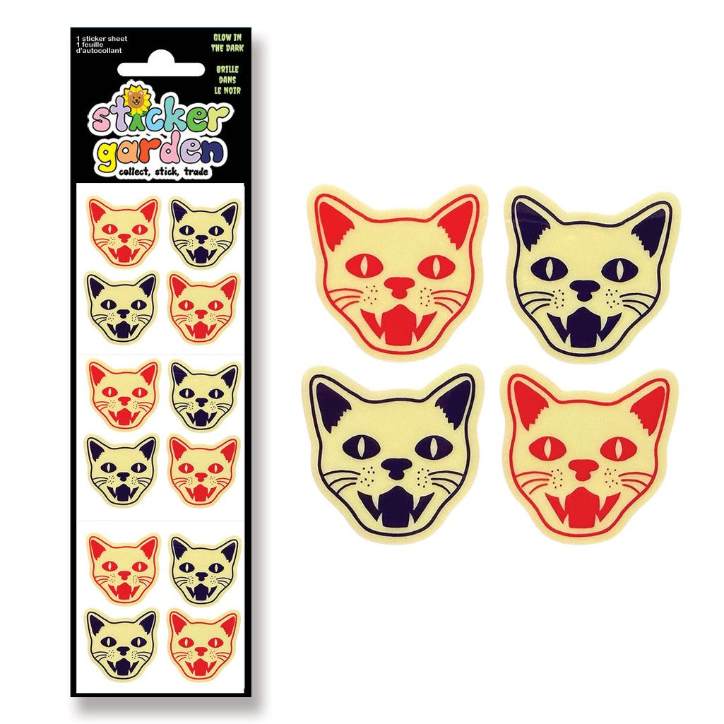 Glow in the Dark Cat Head Sticker Sheet - Parkette.