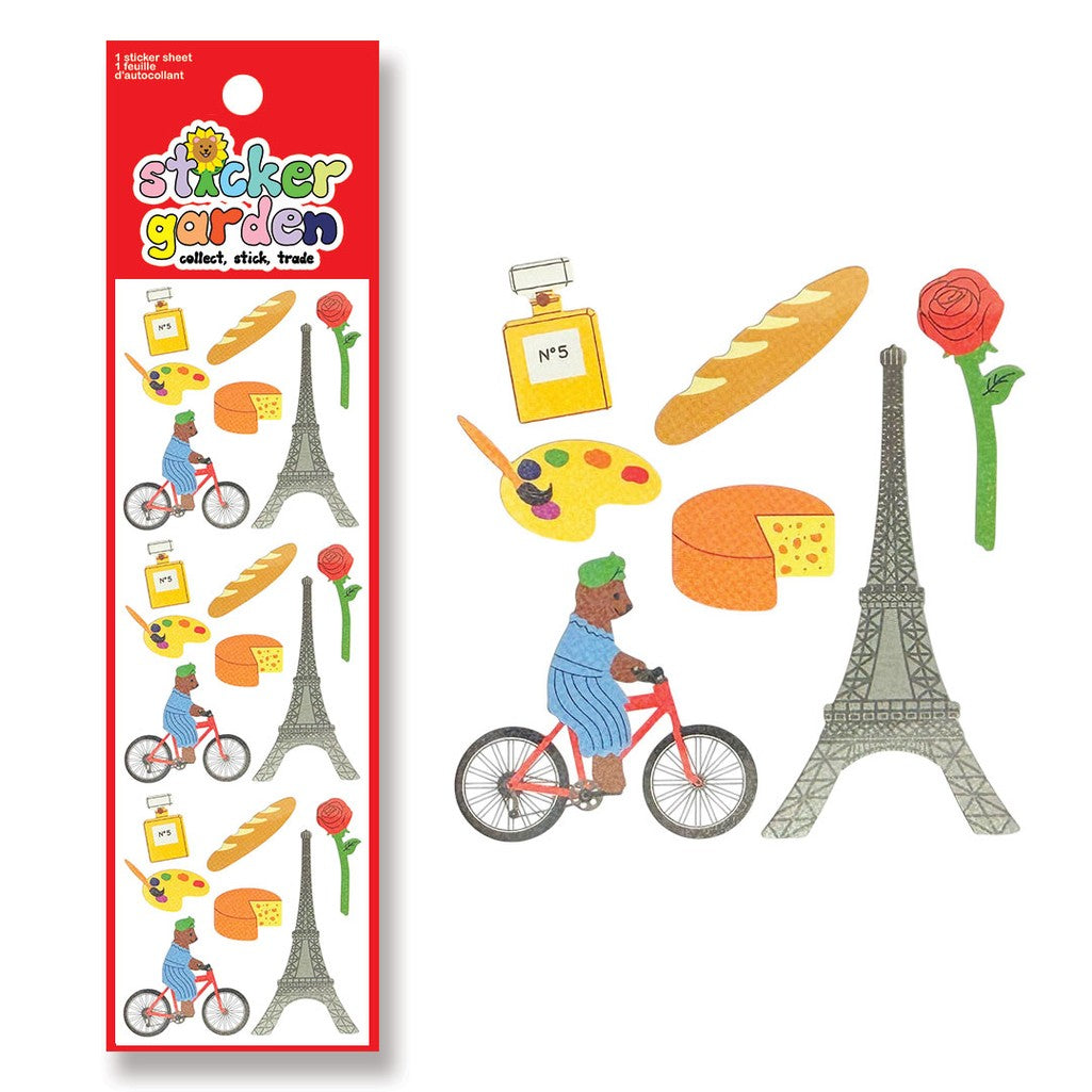 Twinkle Bear Biking in Paris Sticker Sheet - Parkette.