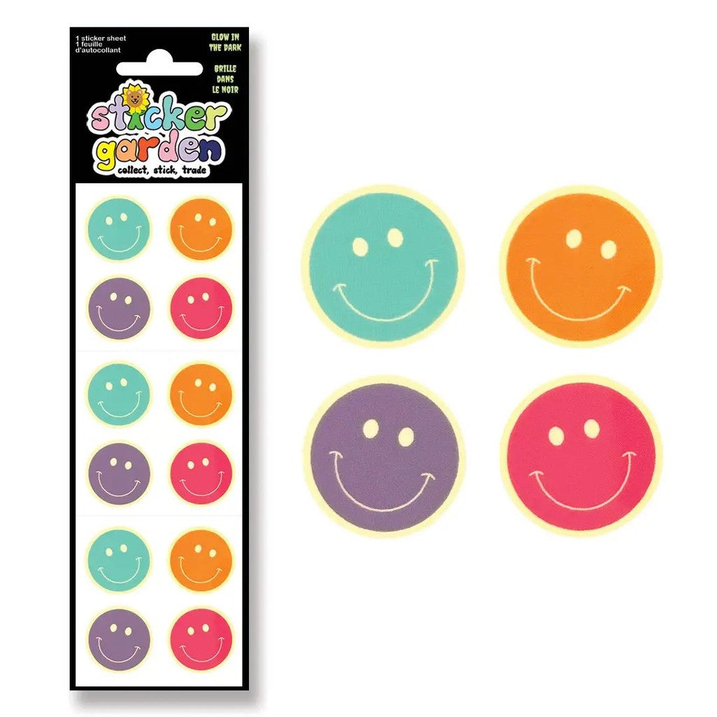 Glow in the Dark Happy Faces Sticker Sheet - Parkette.