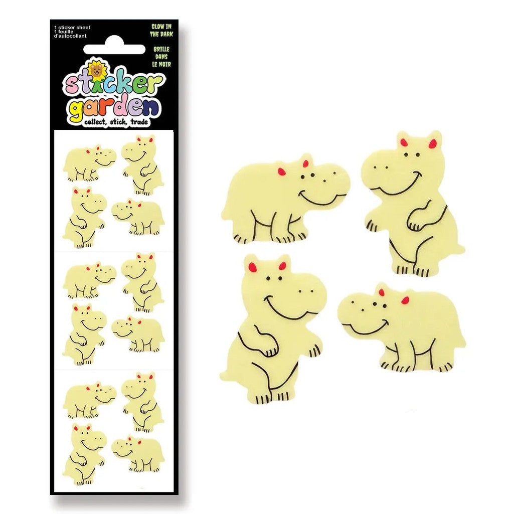 Glow in the Dark Hippos Sticker Sheet - Parkette.