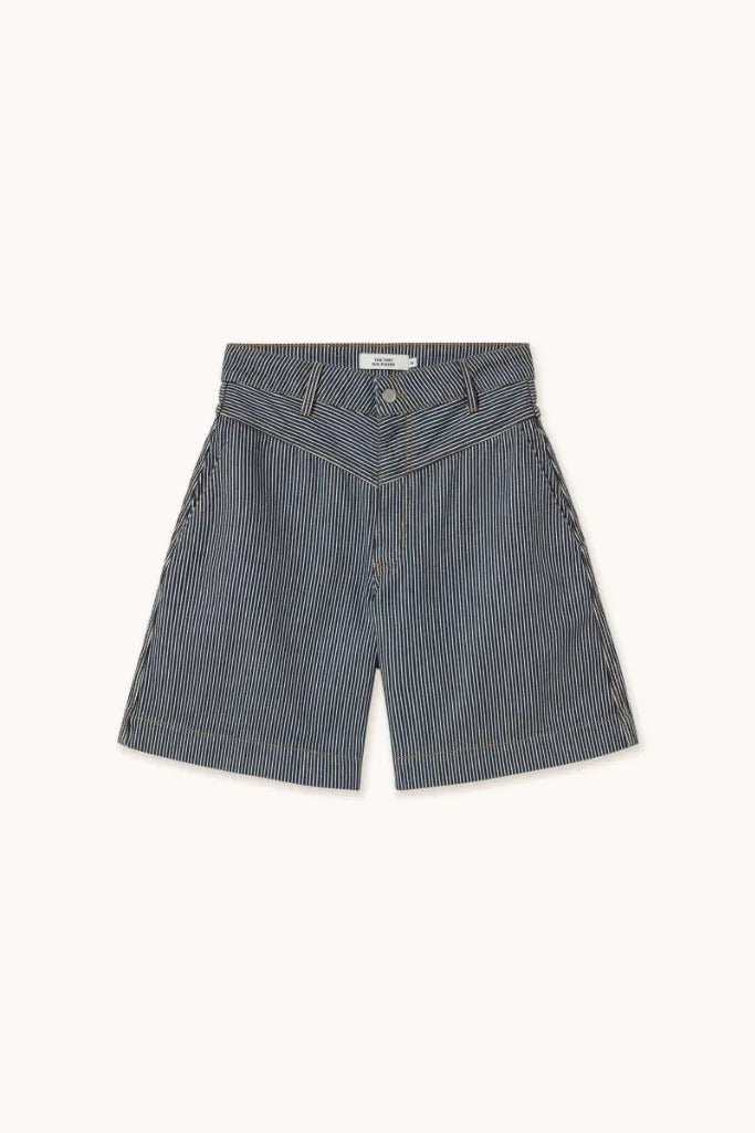 Striped Denim Bermuda Shorts - Parkette.