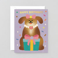Dog & Ribbon Birthday Greeting Card