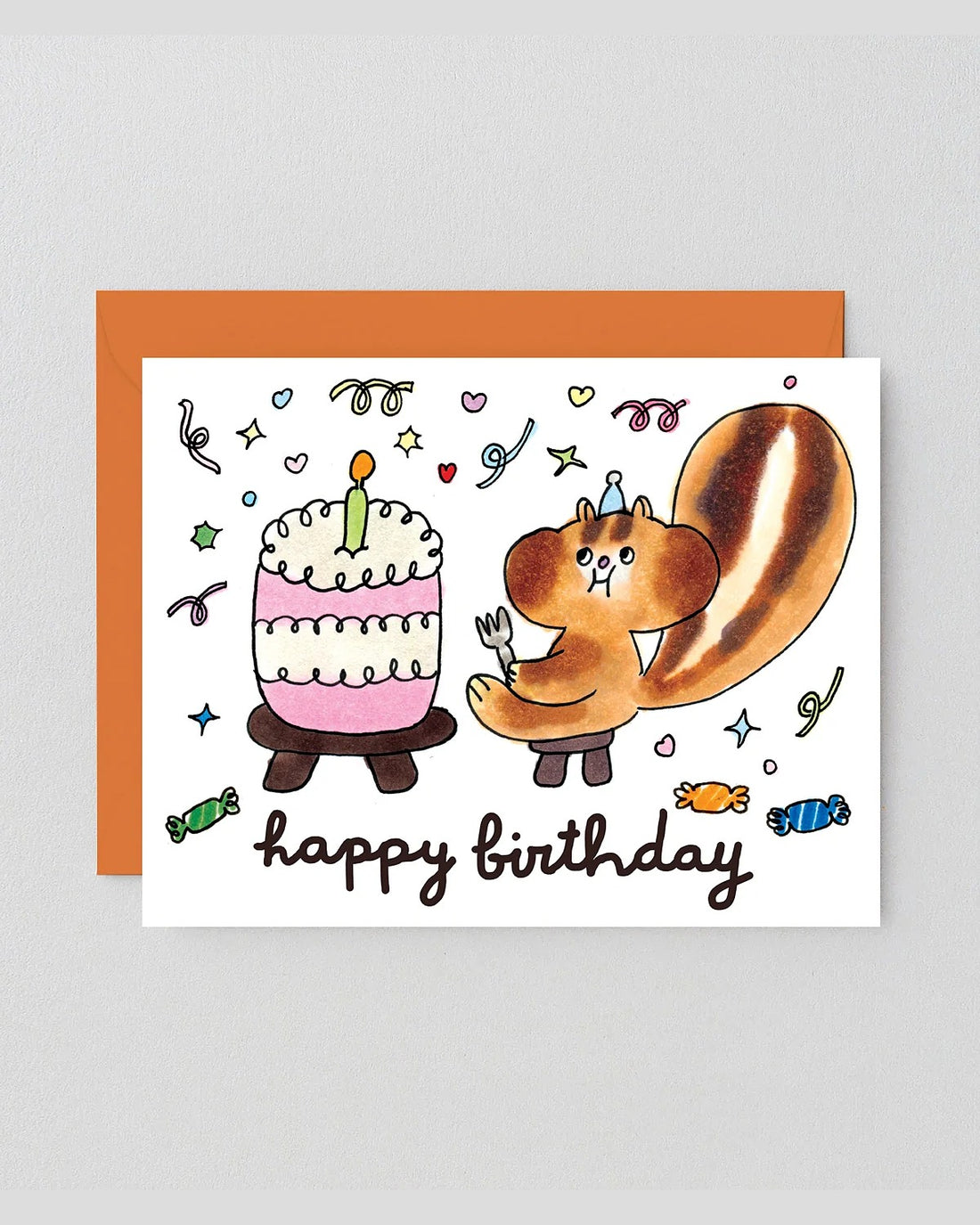 Happy Birthday Squirrel & Cake Greeting Card