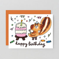 Happy Birthday Squirrel & Cake Greeting Card