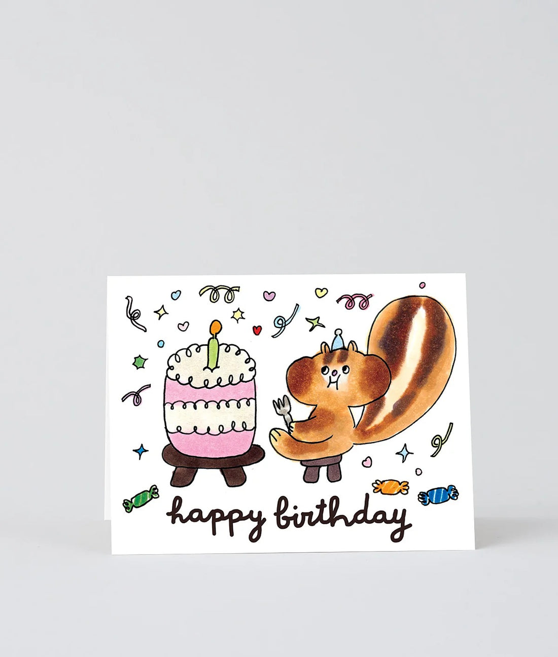 Happy Birthday Squirrel & Cake Greeting Card