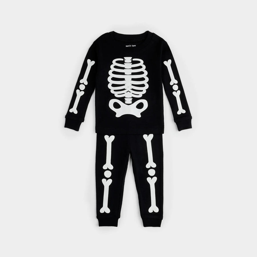Skeleton Glow in the Dark Print on Black PJ Set - Parkette.