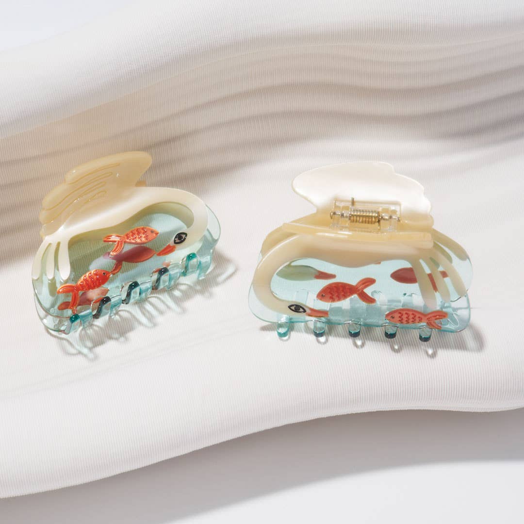 White Swan Hair Claw in Crystal Clear Blue Acetate - Parkette.