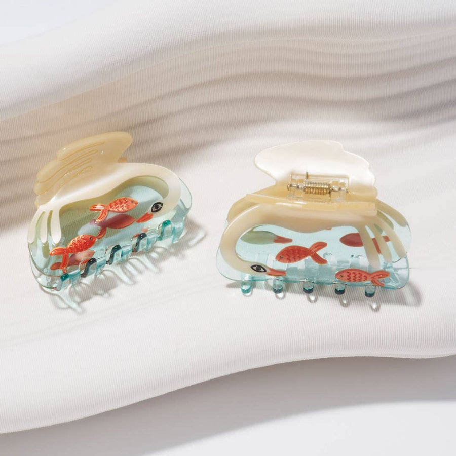 White Swan Hair Claw in Crystal Clear Blue Acetate - Parkette.