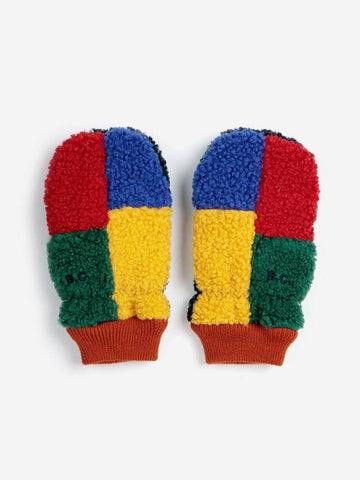 Kids Color Block Sheepskin Mittens - Multicolor - Parkette.