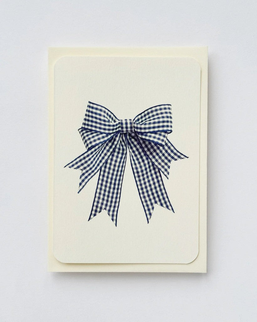 Double Tail Blue Gingham Bow Greeting Card - Parkette.