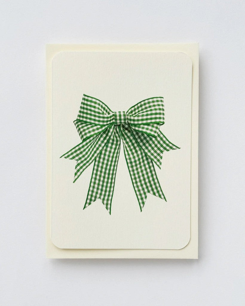 Double Tail Green Gingham Bow Greeting Card - Parkette.