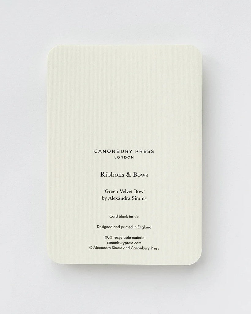 Green Velvet Bow Greeting Card - Parkette.