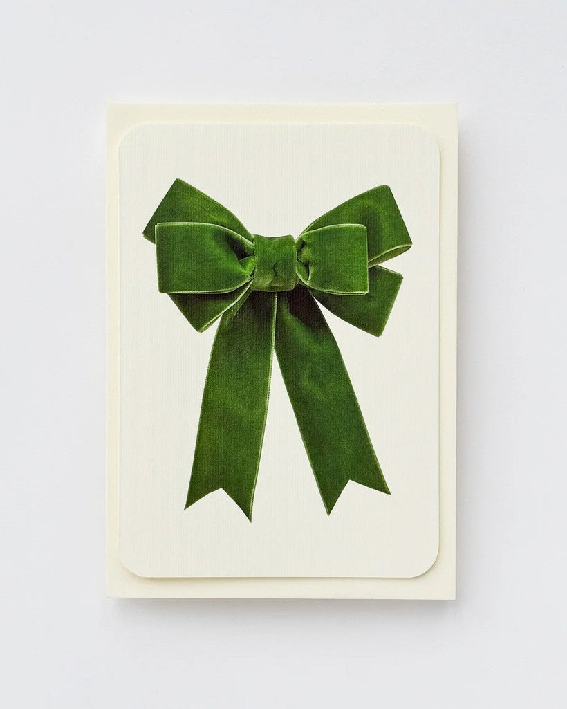 Green Velvet Bow Greeting Card - Parkette.