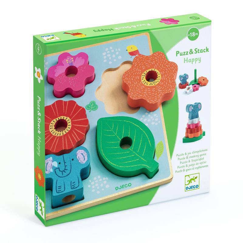 Puzz & Stack Happy Wooden Puzzle & Stacking Game - Parkette.